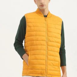 United Colors of Benetton Yellow Regular fit Solid Puffer Gilet Jacket-image-29