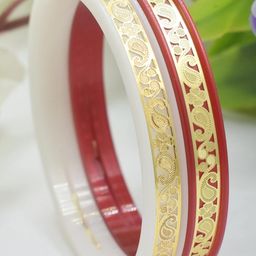 SATTIK Gold-Plated Maroon & White Pack of 2 Plastic Shakha Pola Bangle Set-image-53