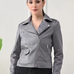 TBOJ Women Lapel Collar Solid Water Resistant Biker Jacket-picture-29