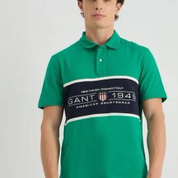 GANT Men Colourblock Embroidered Polo Collar Cotton Green T-shirt-image-20