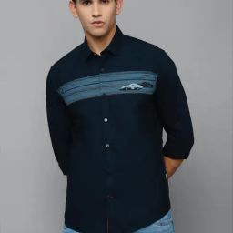 Louis Philippe Sport Navy Blue Cotton Slim Fit Printed Shirt-picture-32