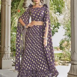 SHUBHKALA Purple Printed Lehenga and Choli Set With Attached Dupatta-image-22