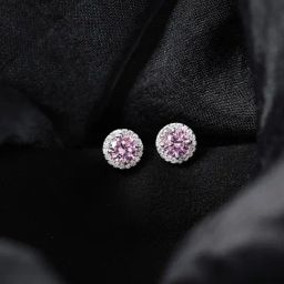 Clara 925 Silver Platinum Plated Swiss Zirconia Tove Pink Solitaire Earrings for Women-image-51