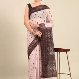 SHANVIKA Pink Pure Cotton Ikkat Saree Without Blouse Piece-image-83