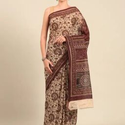 SHANVIKA Beige Pure Cotton Floral Print Saree Without Blouse Piece-picture-37