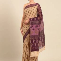 SHANVIKA Beige Pure Cotton Floral Print Saree Without Blouse Piece-image-85