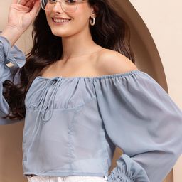 Mast & Harbour Off-Shoulder Bell Sleeve Semi-Sheer Bardot Top-image-24