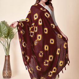 EBADAT Printed Maroon Cotton Dupatta-0