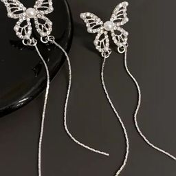 Estailo fashion Silver-Plated Artificial Stones Studded Butterfly Shaped Drop Earrings-image-83