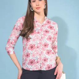 Crimsoune Club Pink Floral Print Shirt-image-62