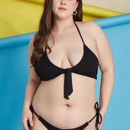 Curves By ZeroKaata Plus Size Ribbed Halter Beachwear Swim Bikini Set-image-15