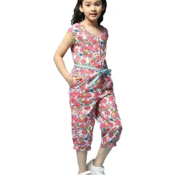 BIBA Girls Kids Pink & Blue Cotton Floral Print Jumpsuit-image-53