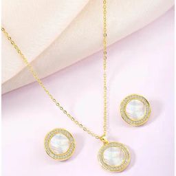 Peora Gold CZ & Synthetic Stone Studded Round Pendant Chain & Earrings-image-19