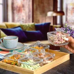 Goodhomes Transparent Glass Candy Bowls With Lid - Set of 6-34
