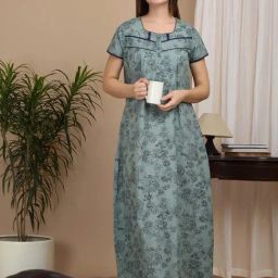 Sweet Dreams Sage Green & Navy Cotton Floral Print Nighty-image-16