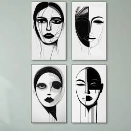 Nestroots Monochrome Elegance Woman's Captivating Black Frame Canvas Wall Painting - Set of 4-20