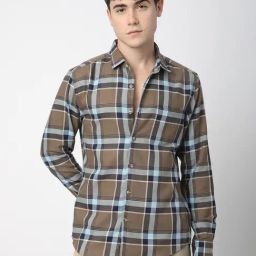 VASTRADO Core Fashion Brown Regular Fit Checks Shirt-image-15