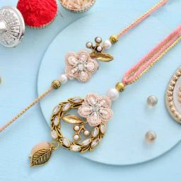 Aapno Rajasthan Pink Kundan & Beads Embellished Bhaiya Bhabhi Rakhi Set-13