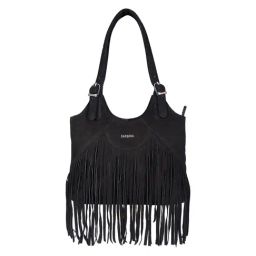 Sassora Black Premium Suede Leather Fringe Shoulder Bag-40