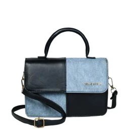 PELLE LUXUR Black & Blue Solid Medium Sling Handbag-image-86