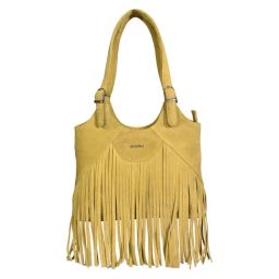 Sassora Yellow Premium Suede Leather Fringe Shoulder Bag-44