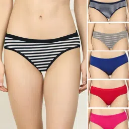 AROUSY Pink & Blue Striped Hipster Panties - Pack Of 6-image-58