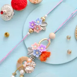 Aapno Rajasthan Floral Patterned Bhaiya Bhabhi Rakhi Set-image-31