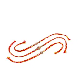 Anouk Set Of 3 Kundan Studded Thread Rakhis With Roli Chawal Chandan & Mishri image 4