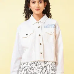 Honey by Pantaloons White Graphic Denim Jacket-picture-30