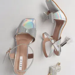 Elle Women's Silver Ankle Strap Stilettos-image-8