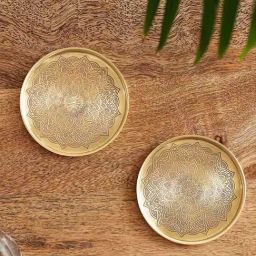 ExclusiveLane The Brass Beams Golden Mandala Design Hand-Etched Coasters - Set of 2-36