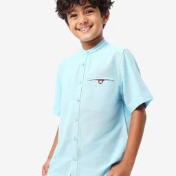 Bonkids Boys Band Collar Casual Cotton Shirt-image-1