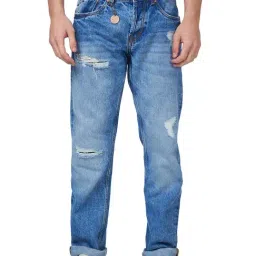 Spykar Blue Regular Fit Low Rise Distressed Jeans-image-49