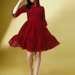 Fashion2Wear Maroon Cotton A-Line Dress-picture-26