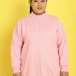 theRebelinme Plus Size Pink Fleece Relaxed Fit Sweatshirt-image-93