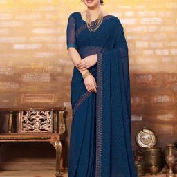 Satrani Blue Embellished Saree With Unstitched Blouse-image-31