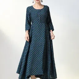 SHOWOFF Teal Cotton Printed 3/4th sleeve Kurta-image-16