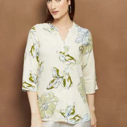 Melange By Lifestyle Green Regular Fit Floral Print Kurti-image-19