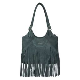 Sassora Green Premium Suede Leather Fringe Shoulder Bag-image-37