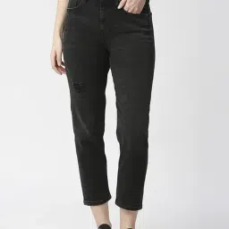 Pepe Jeans Black Cotton High Rise Tapered Mom Jeans-picture-7