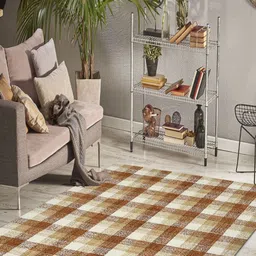 saraswatii global Tartan Plaid Orange Colored Geometric Printed Tufted Woollen Carpet-image-74