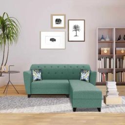 Trevi Imperial Green Fabric & Neem Wood 5 Seater RHS Sectional Sofa-16