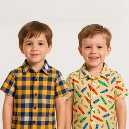 SHREE VANKIYA HANUMANJI FASHION Boys Pack Of 2 Spread Collar Casual Cotton Shirt-picture-44
