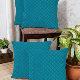 IVAZA Blue Set of 4 Checked Velvet Square Cushion Covers-20