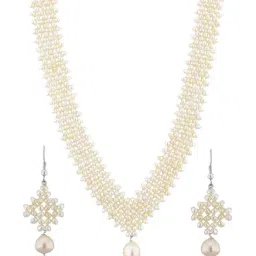 Sri Jagdamba Pearls Silver Necklace & Earring Set-image-42