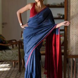 Suta Blue & Red Woven Saree-picture-40