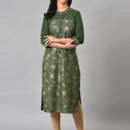 Aurelia Women Green Festive Geometric Print Rayon Kurta-picture-5