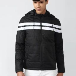 Academy By Van Heusen Black Regular Fit Striped Hooded Jacket-image-60