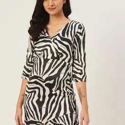 DODO & MOA Women White & Black Zebra Print Wrap Dress-image-82