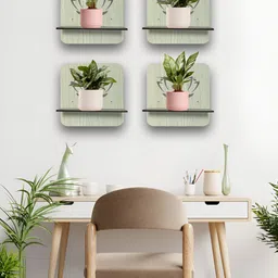 OLIVE TREE Black & Cream 4 Pieces Olive Tree Planter Stand Wall Shelves-image-61